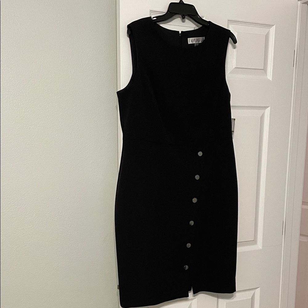 Kaspar Black Sleeveless Mini Dress with silver buttons either open detail, NWT